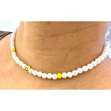 Lindo Colar Perola Com Smile Top 6mm 40cm Tiktok Aesthetic Foto mini 3