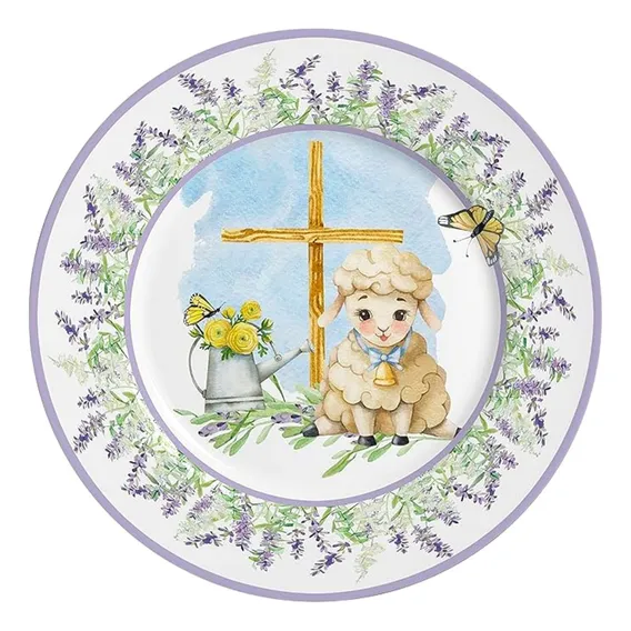 Lindo Prato Cerâmica Parede Ovelha Ø20cm Com Suporte Cor Lindo Prato Cerâmica Parede Ovelha Ø20cm Com Suporte Lavanda Animais Foto 1