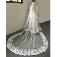 Lindo Véu (branco) Longo Para Noivas. Lindíssima Renda Aplicada. Acompanha Pente. 4 Metros De Comprimento. Cód: V10 Cor Branco Foto mini 4