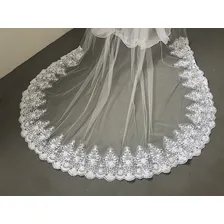 Lindo Véu (branco) Longo Para Noivas. Lindíssima Renda Aplicada. Acompanha Pente. 4 Metros De Comprimento. Cód: V10 Cor Branco Foto mini  3