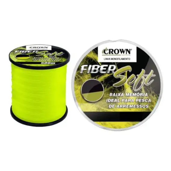 Linha Pesca Mono Soft Baixa Mem贸ria Fiber Crown 0,40mm 500m Cor Amarela Foto 1