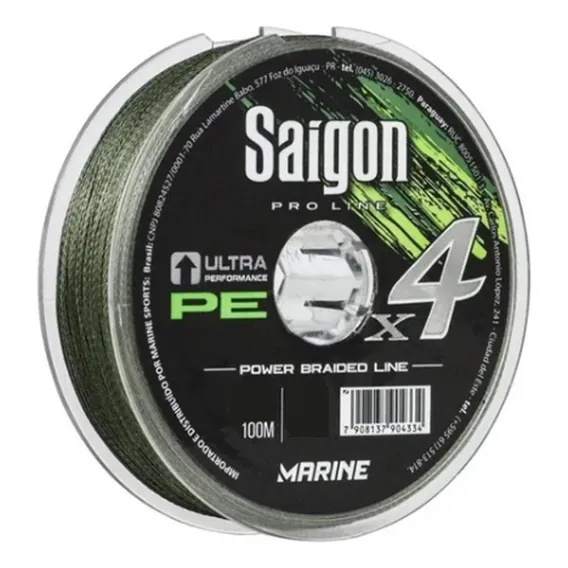 Linha Pesca Multifilamento Saigon 4 Fios 0,37mm 55lb 100m Cor Verde Foto 1