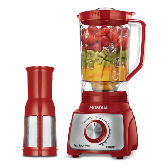 Liquidificador Mondial Turbo Inox 3l 1100w Vermelho 127v Foto 1