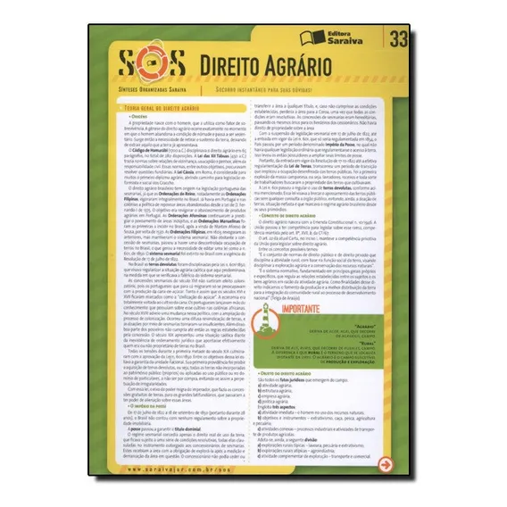 Livro Sinteses Organizadas Saraiva Direito Agrario - Volume Foto 1