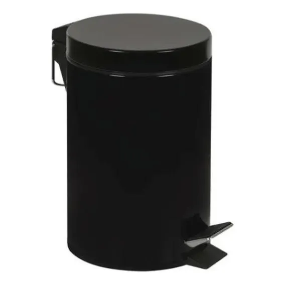 Lixeira 3l + Escova Sanitária Conjunto Agata Preto Com Pedal Foto 1