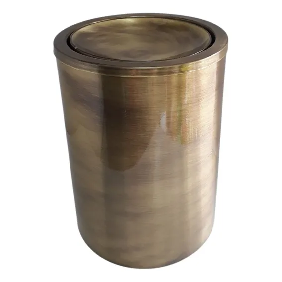 Lixeira Bronze Ouro Velho Banheiro Tampa Girat贸ria 19x25alt Foto 1