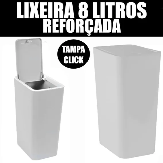 Lixeira Cesto De Lixo Tampa Click Banheiro Cozinha 8 Litros Foto 1