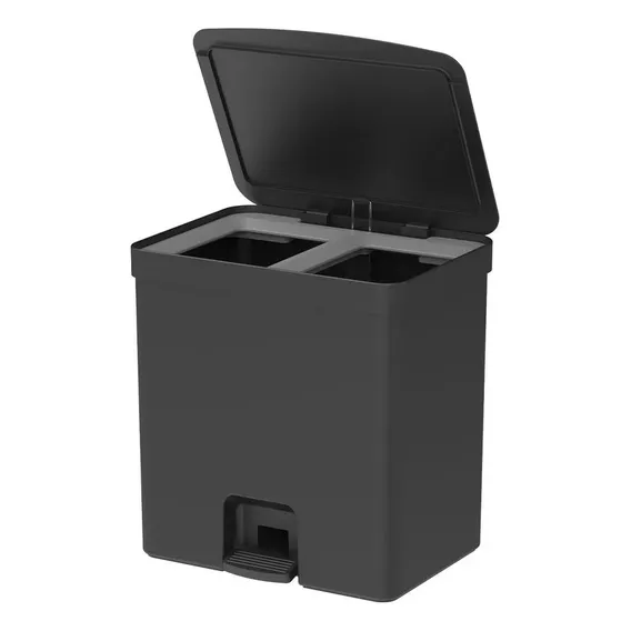 Lixeira Pedal Duplo Compartimento 30l Fechada Trium Cor Preto Foto 1