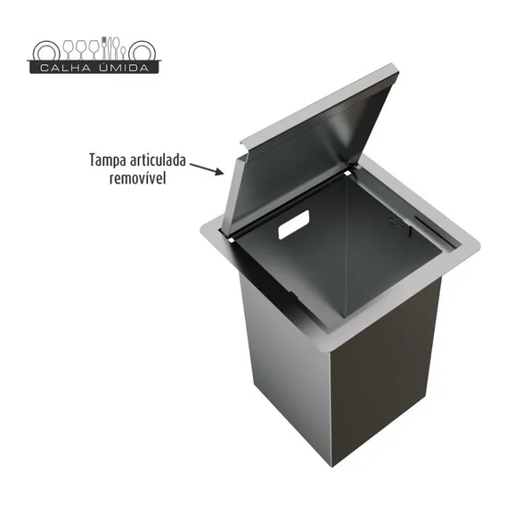 Lixeira Quadrada 5 Litros Com Tampa Inox Foto 1