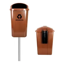 Lixeira Seletiva Individual Com Poste Galvanizado - 50 Lts Cor Marrom Foto  mini 1