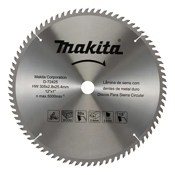 Lâmina Serra Circular 12 Furo 1 80d D-72425 Makita Foto 1