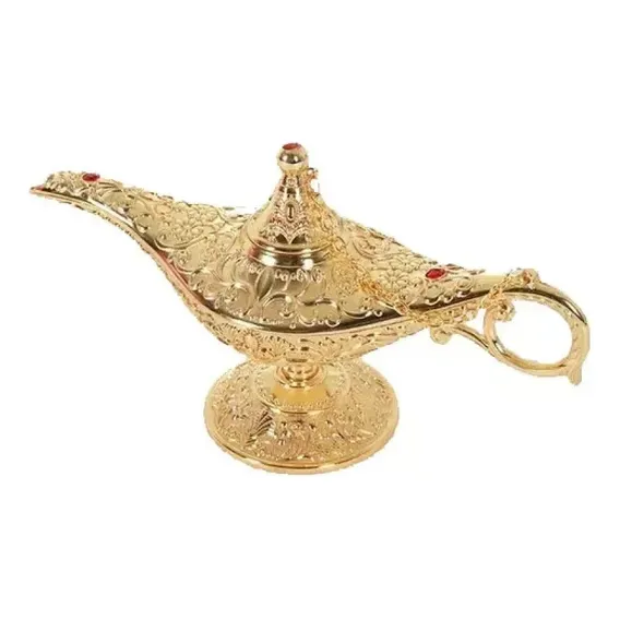 Lâmpada Aladim De Metal - Porta Incenso Incensário Decoração Cor Dourado Foto 1