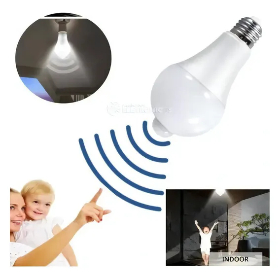 Lâmpada Bulbo E27 Sensor De Movimento Led 9w Branco Frio 110V/220V Foto 1