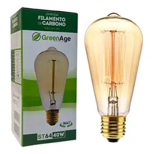 Lâmpada Filamento De Carbono St64 40w 220v E27 Retrô Decorativa Rústico Vintage - Green Age Foto mini 1