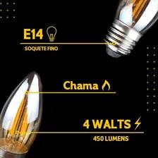 Lâmpada Led 4w Filamento E14 Branco Quente Lustre Arandela Luz Branco-quente Foto mini 2