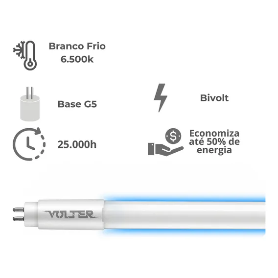 Lâmpada Led Tubular Volter 18w T5 115cm G5 Bivolt Branco Frio 6500k 2000lm Foto 1