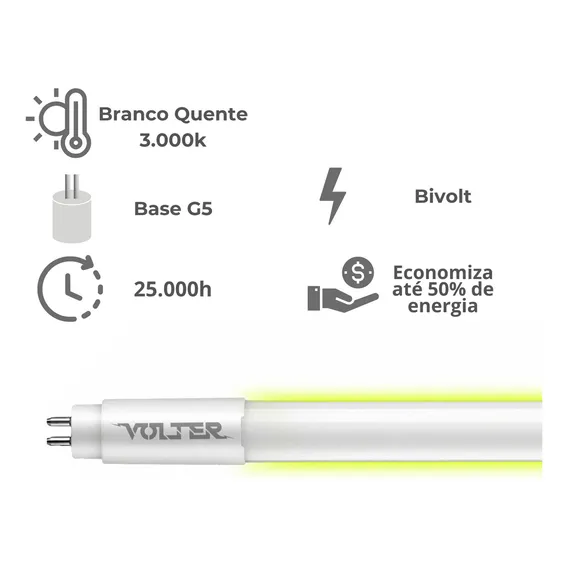 Lâmpada Led Tubular Volter 18w T5 115cm G5 Bivolt Branco Quente 3000k 1900lm Foto 1