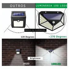 Lâmpada Parede 100 Leds Energia Solar Luminária Sensor Preto Foto mini 3