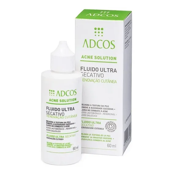 Loção Fluido Ultra Secativo Adcos Acne Solution para pele oleosa de 60mL Foto 1