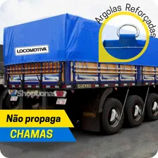 Lona Caminhão Locomotiva Emborrachada Azul Pvc 8x4 M Argola Foto mini  3
