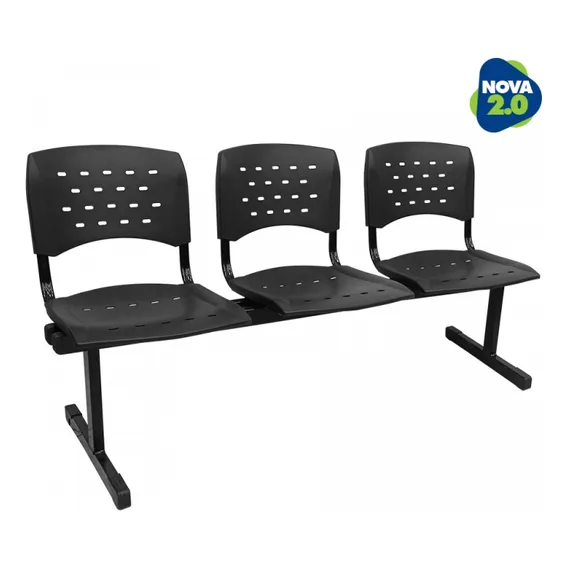 Longarina 3 Lugares Wp Plus Polipropileno LG Flex Preta Foto 1
