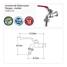 Lorenzetti 1130 C12 Torneira Esfera 1/2'' Bico União Metal Acabamento Fosco Cor Prateado Foto mini 2
