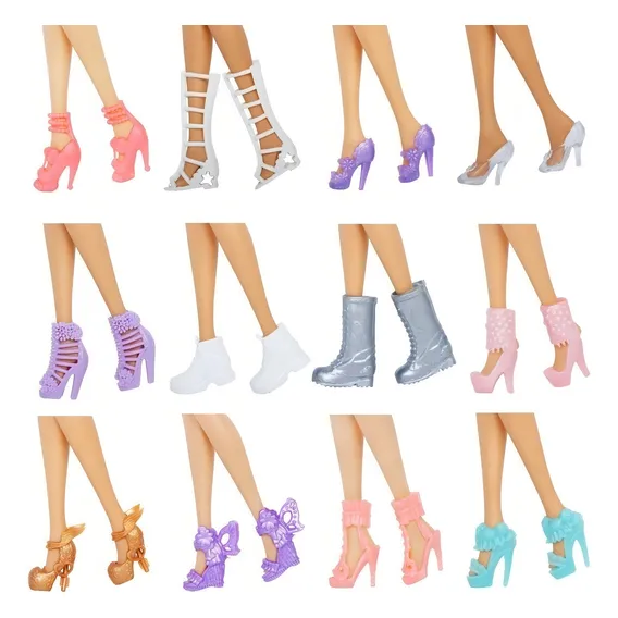 Lote: 12 pares de sapatos mistos Barbie, sandálias, botas, tênis Foto 1
