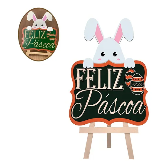 Lousa Placa Decorativa Feliz Pascoa Coelho Placa De Mesa Foto 1