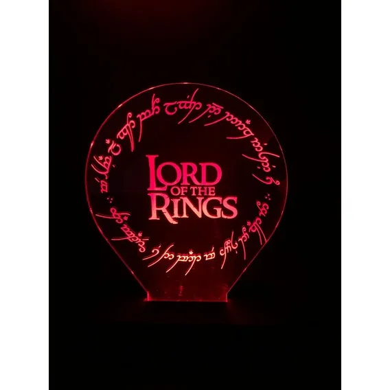 Luminária Anel Elfico, Senhor Dos Aneis, Abajur, Decoração Cúpula Vermelho Estrutura Preto Foto 1