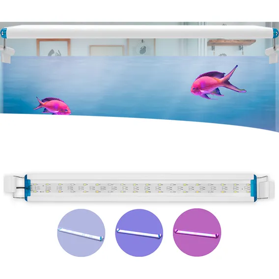 Luminária Aquário 58cm A 70cm Led 15w 3cores Plantado Bivolt Luzes Rgb 110v 220v - Bivolt Foto 1