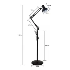 Luminária Chão Articulada Metal Lustre Coluna Abajur 1,90m Foto mini 3