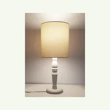 Luminária De Mesa Cúpula Tecido Cru Base Branco Provençal Foto mini 2
