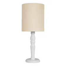 Luminária De Mesa Cúpula Tecido Cru Base Branco Provençal Foto mini 1