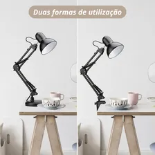 Luminária De Mesa Dapon Articulada Abajur Modelo Pixar Com Base e Garra Cor Preto Foto mini  2