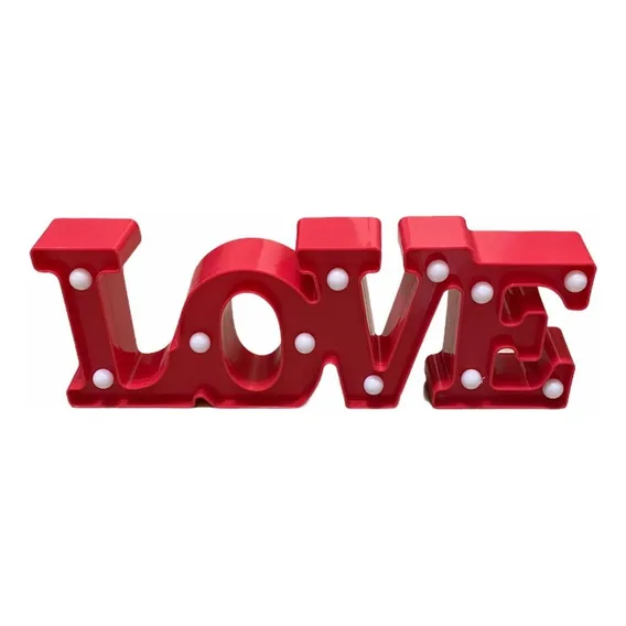 Luminária Decorativa Abajur Love Luz Led Mesa Decoração Cor da estrutura Vermelho Foto 1