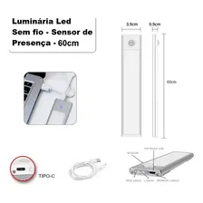 Luminária Fina Led Sem Fio Sensor De Presença 60cm Foto mini 4