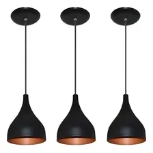 Luminária Gota Kit 3 Pendentes De Teto Imediato Cor Preto 110v/220v Foto  mini 1