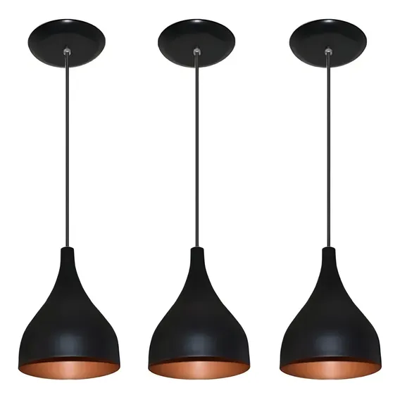 Luminária Gota Kit 3 Pendentes De Teto Imediato Cor Preto 110v/220v Foto 1
