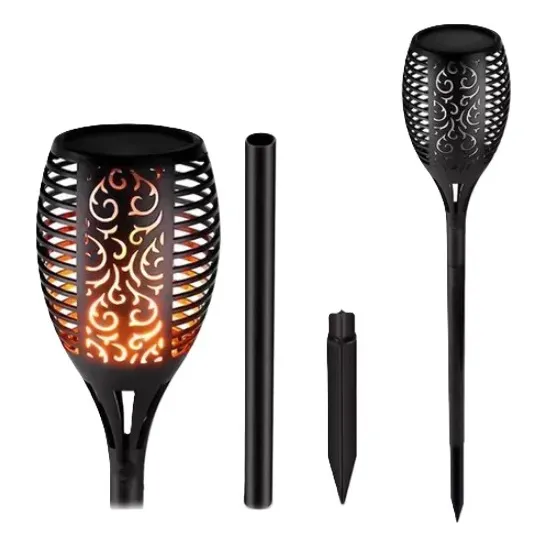 Luminária Jardim Luz Solar Espeto Tocha Efeito Chama/fogo Cor Preto Foto 1