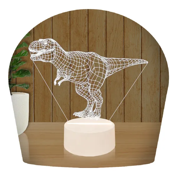 Luminária Led 3d | Dinossauro Rex 5 | Abajur Presente Bb Estrutura Branco Foto 1
