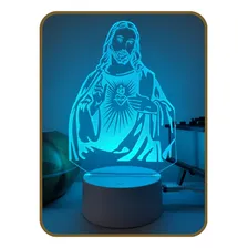 Luminária Led 3d, Jesus, Abajur 16 Cores Estrutura Branco Foto  mini 1