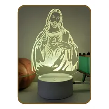 Luminária Led 3d, Jesus, Abajur 16 Cores Estrutura Branco Foto mini  2