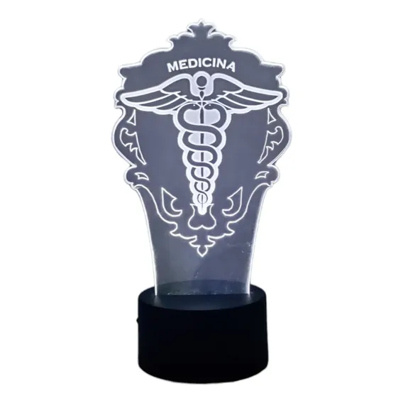 Luminária Led 3d, Medicina, Símbolo Médico, Pilha Cúpula Colorido Estrutura Preto Foto 1