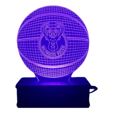 Luminaria Led 3d, Milwaukee Bucks, Basquete, 16 Cores Estrutura Preto Foto mini 1