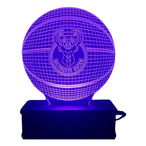 Luminaria Led 3d, Milwaukee Bucks, Basquete, 16 Cores Estrutura Preto Foto 1