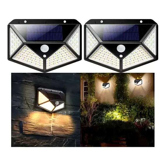 Luminária Led Bidirecional De Parede Zonne Solar 100 Leds Prova D'água Luz Pública Foto 1