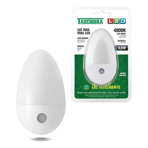 Luminária Led Luz Guia Oval C/ Foto Célula Taschibra Cor Branco Foto 1