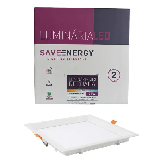 Luminaria Led Painel Recuado 25w Save Energy Embutir 4000k 110v/220v Foto 1