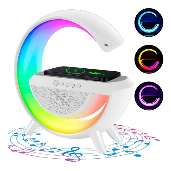 Luminaria Led Rgb Speaker Wireless 3 Em 1 Carregador Sem Fio Foto 1
