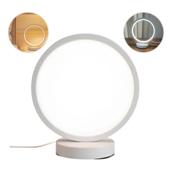 Luminária Led Usb De Mesa Circular Com Base Abajur Branca Foto 1